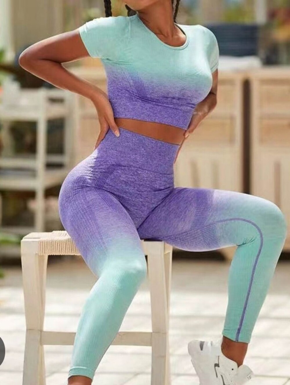 SHEIN Purple and Green Ombre Leggings Set